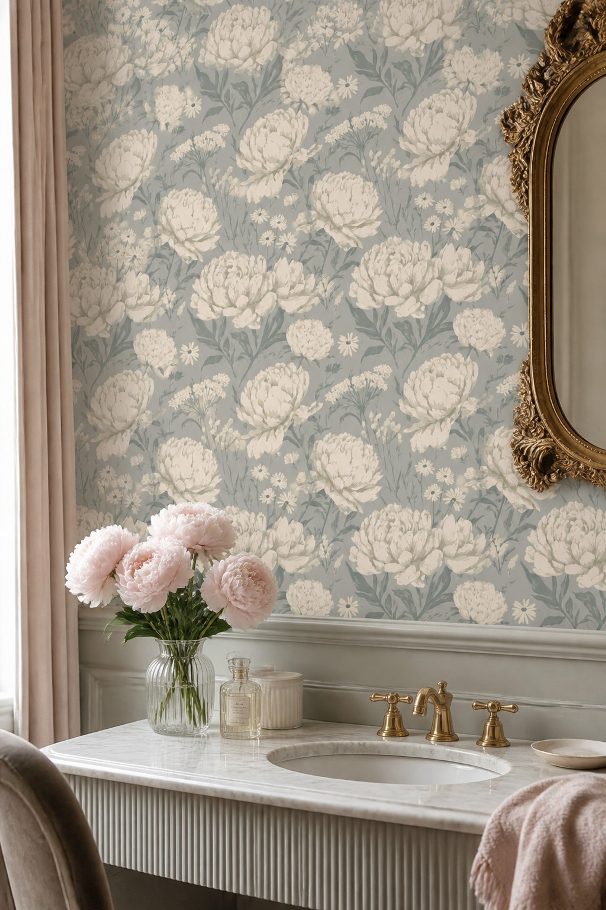 Botanical Wallpaper Peonies Daisies Decorative Mural