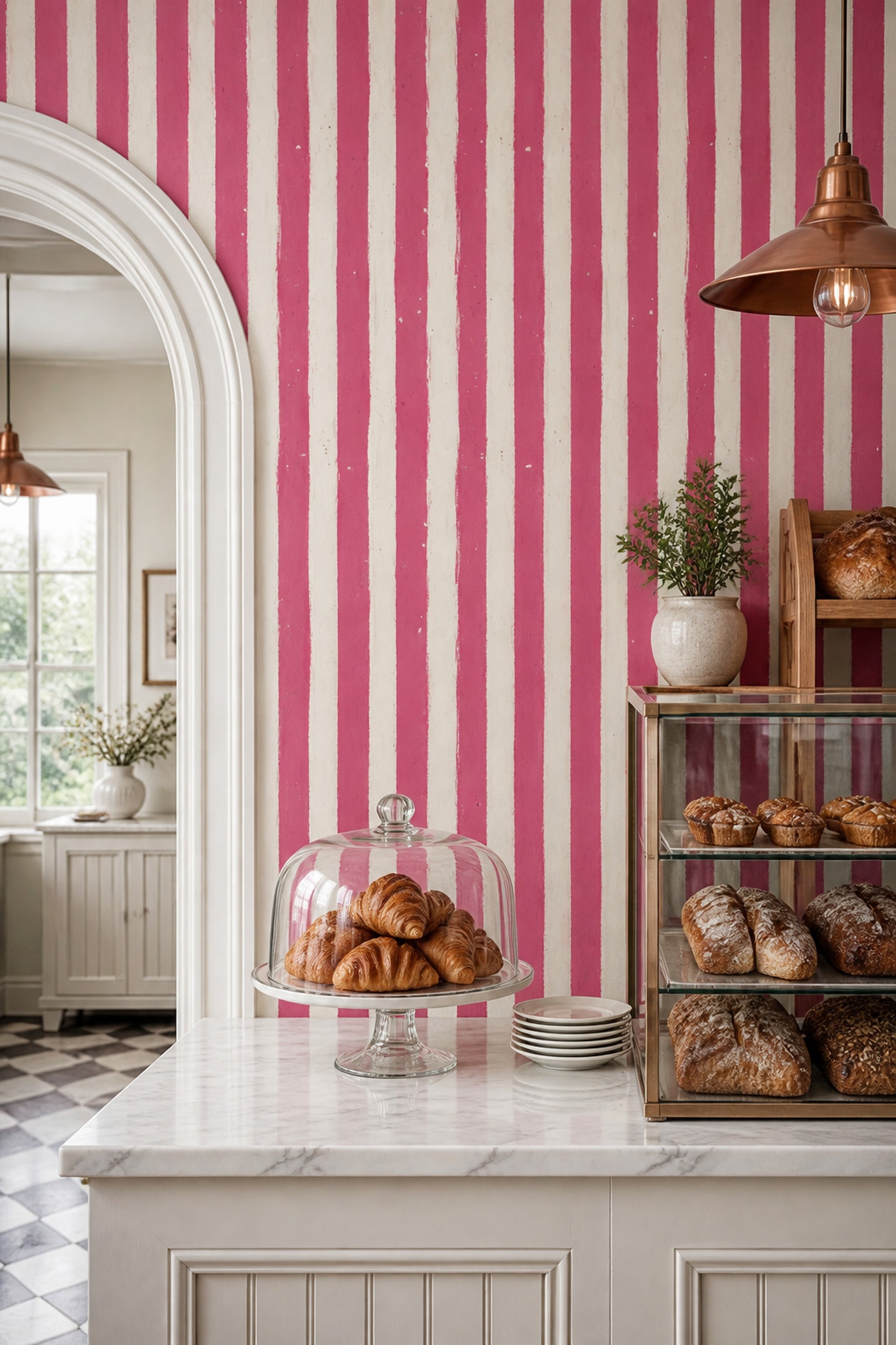 Vertical Stripes Wallpaper Pink Distressed Texture Decorative Mural