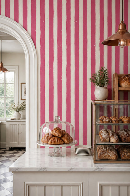 Vertical Stripes Wallpaper Pink Distressed Texture Decorative Mural
