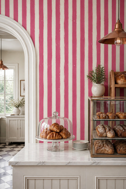 Vertical Stripes Wallpaper Pink Distressed Texture Decorative Mural