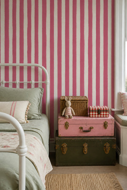 Vertical Stripes Wallpaper Pink Distressed Texture Decorative Mural