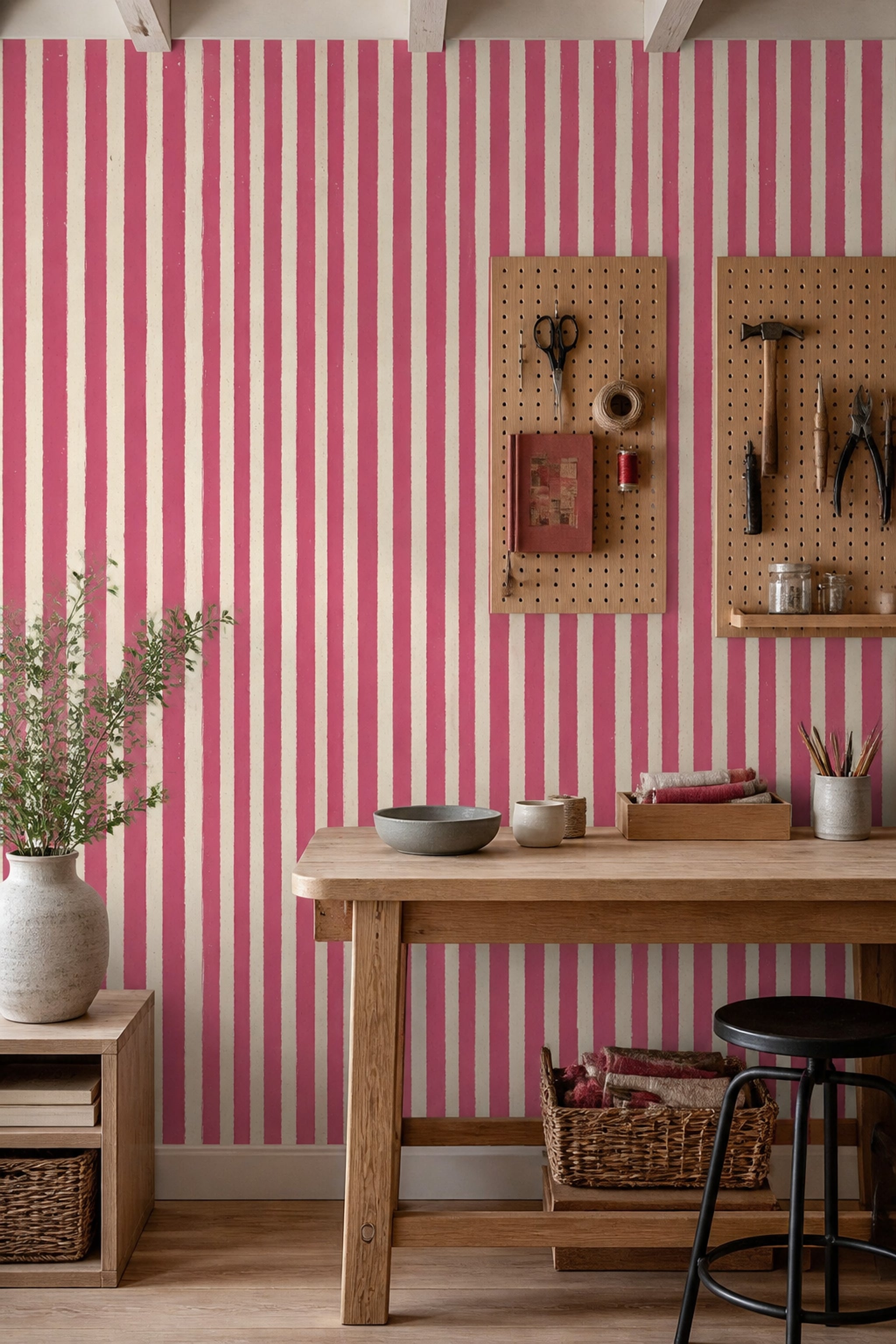 Vertical Stripes Wallpaper Pink Distressed Texture Decorative Mural