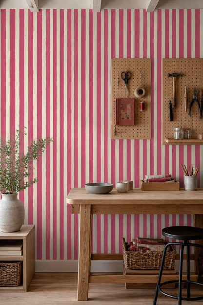 Vertical Stripes Wallpaper Pink Distressed Texture Decorative Mural