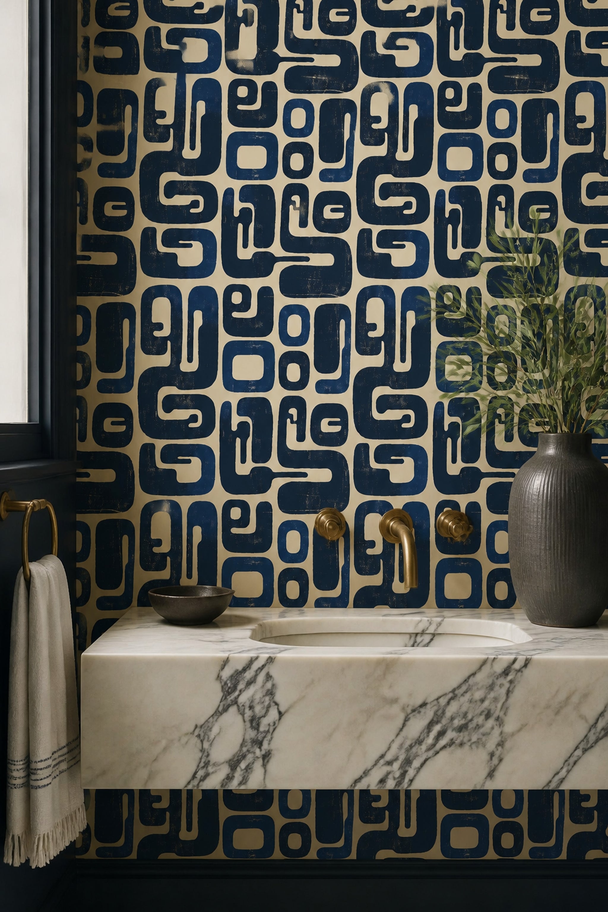 Mid Century Modern Wallpaper Abstract Pattern Removable Modern Retro Wall Double Roll