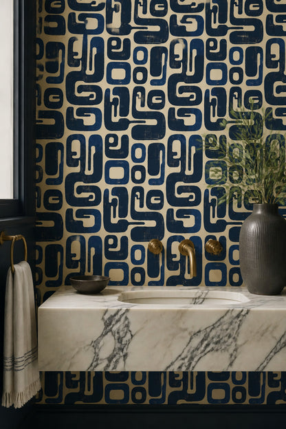 Mid Century Modern Wallpaper Abstract Pattern Removable Modern Retro Wall Double Roll