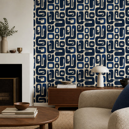 Mid Century Modern Wallpaper Abstract Pattern Removable Modern Retro Wall Double Roll