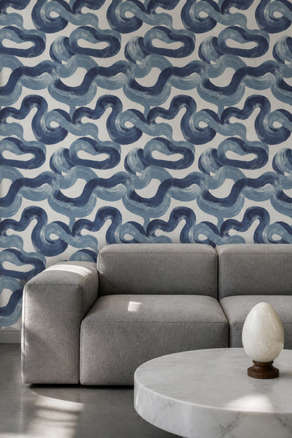 Blue Brushstrokes Wallpaper Navy Abstract Removable Wall Decor