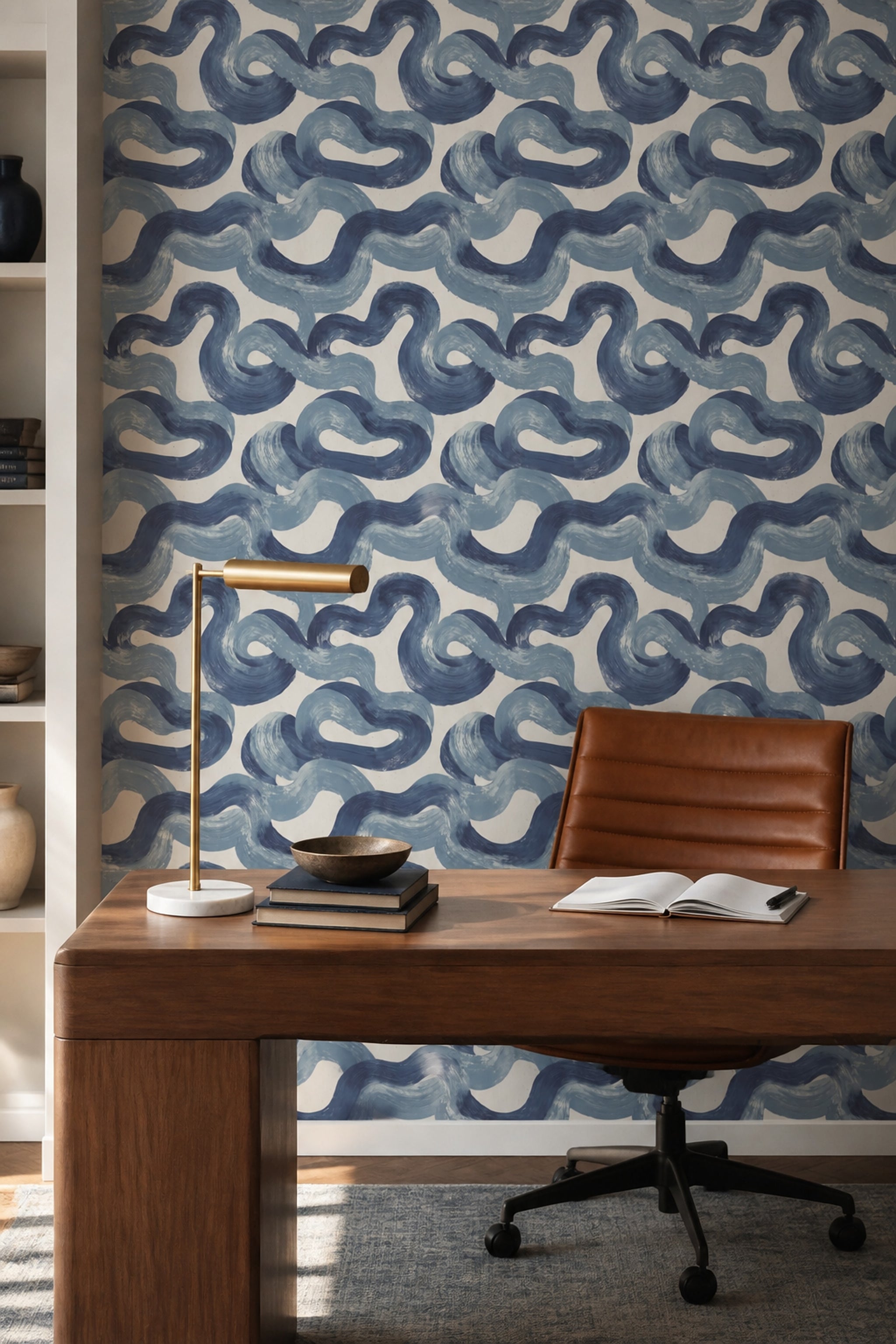Blue Brushstrokes Wallpaper Navy Abstract Removable Wall Decor