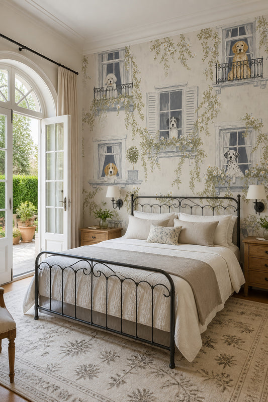 French Country Wallpaper Dogs Windows Wall Mural