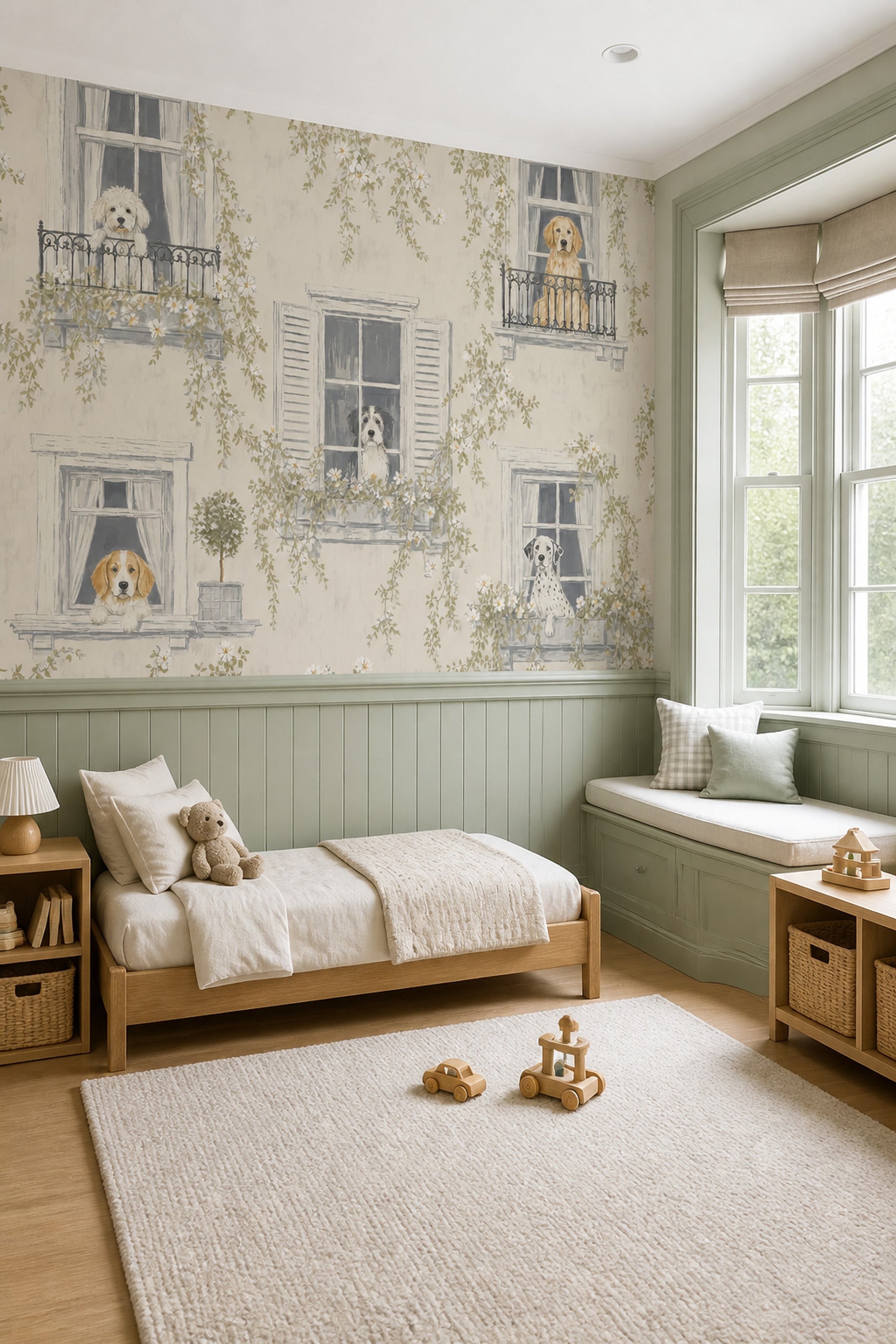 French Country Wallpaper Dogs Windows Wall Mural