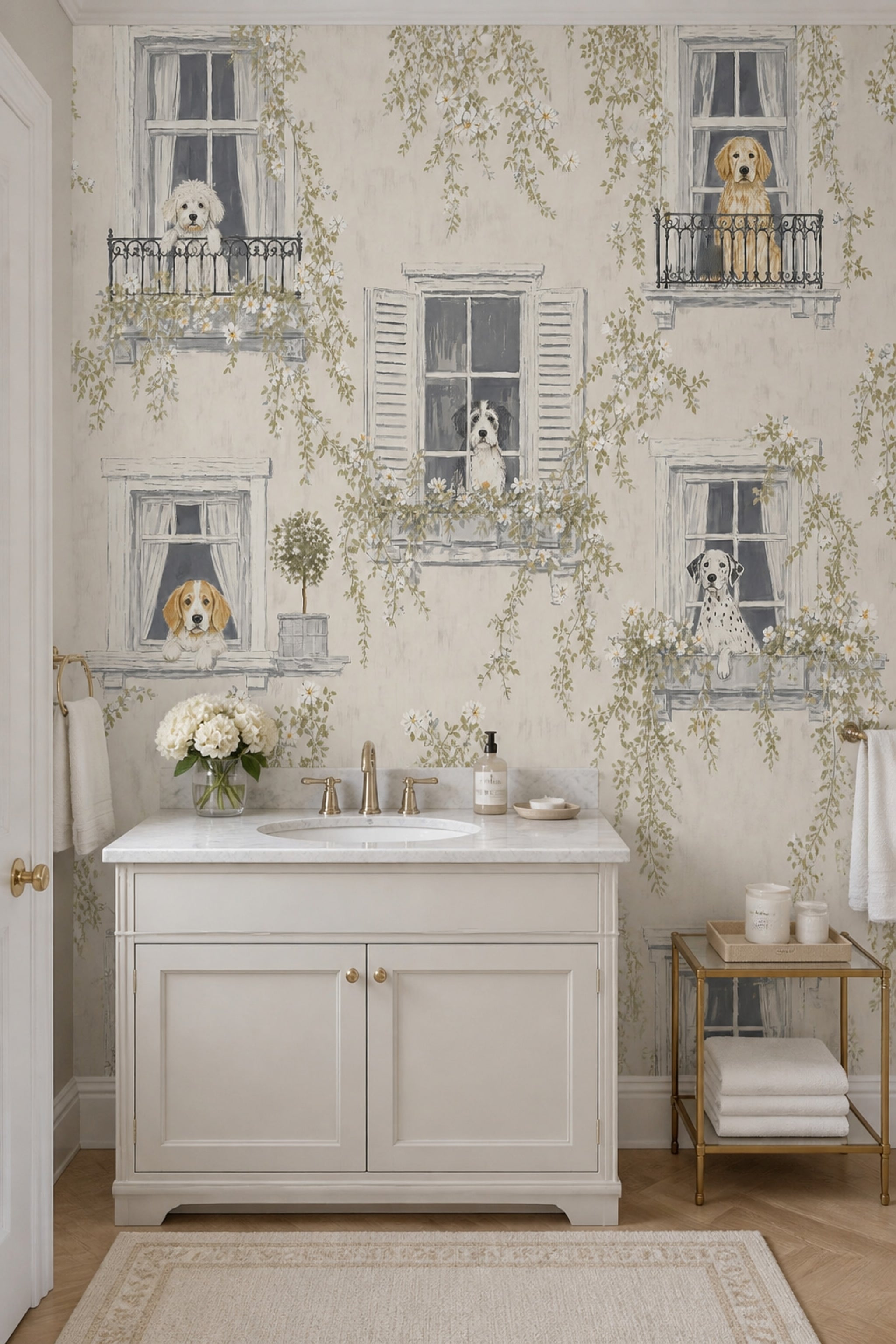 French Country Wallpaper Dogs Windows Wall Mural
