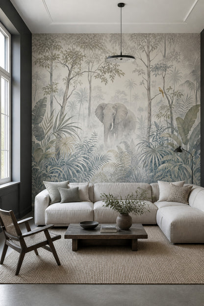 Misty Forest Wallpaper Tropical Elephant Wall Mural
