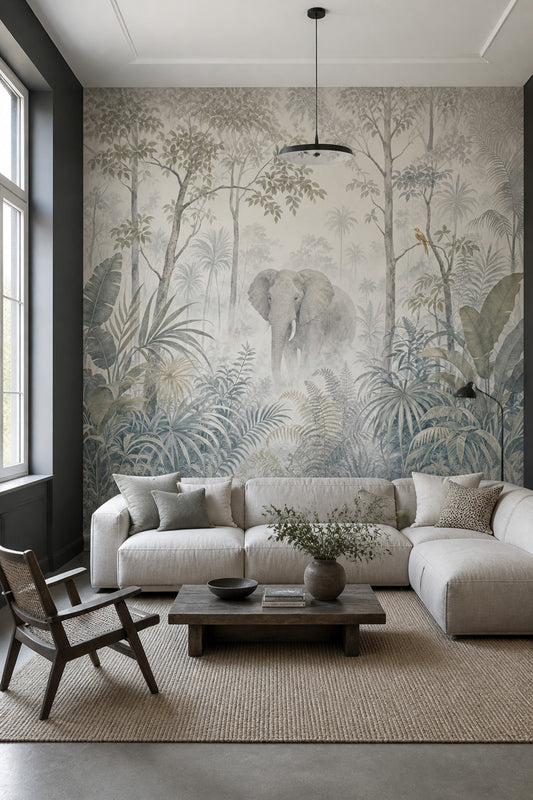 Misty Forest Wallpaper Tropical Elephant Wall Mural