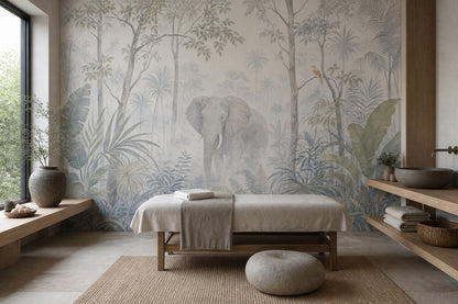 Misty Forest Wallpaper Tropical Elephant Wall Mural