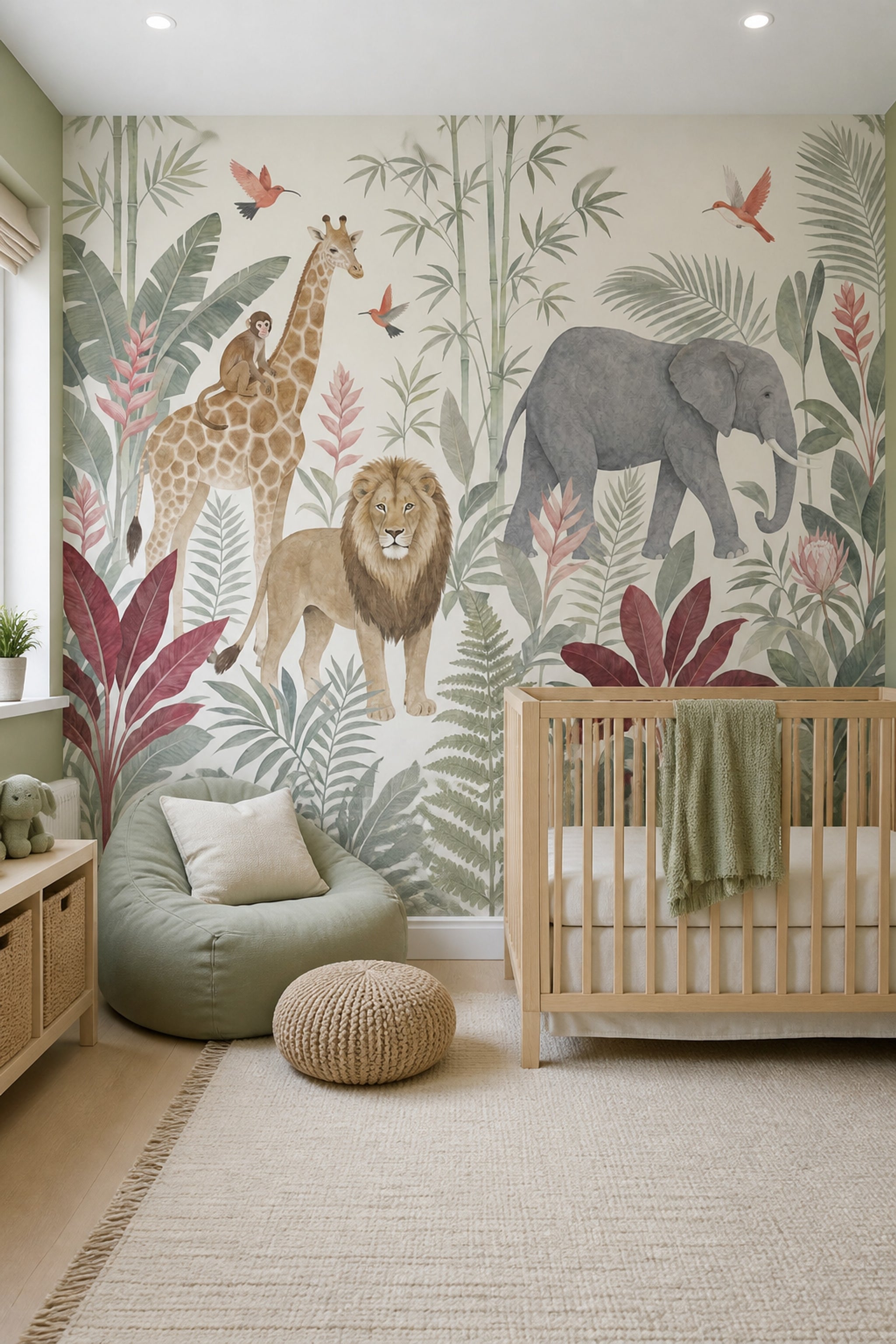Tropical Safari Wallpaper Jungle Animals Watercolor Wall Mural