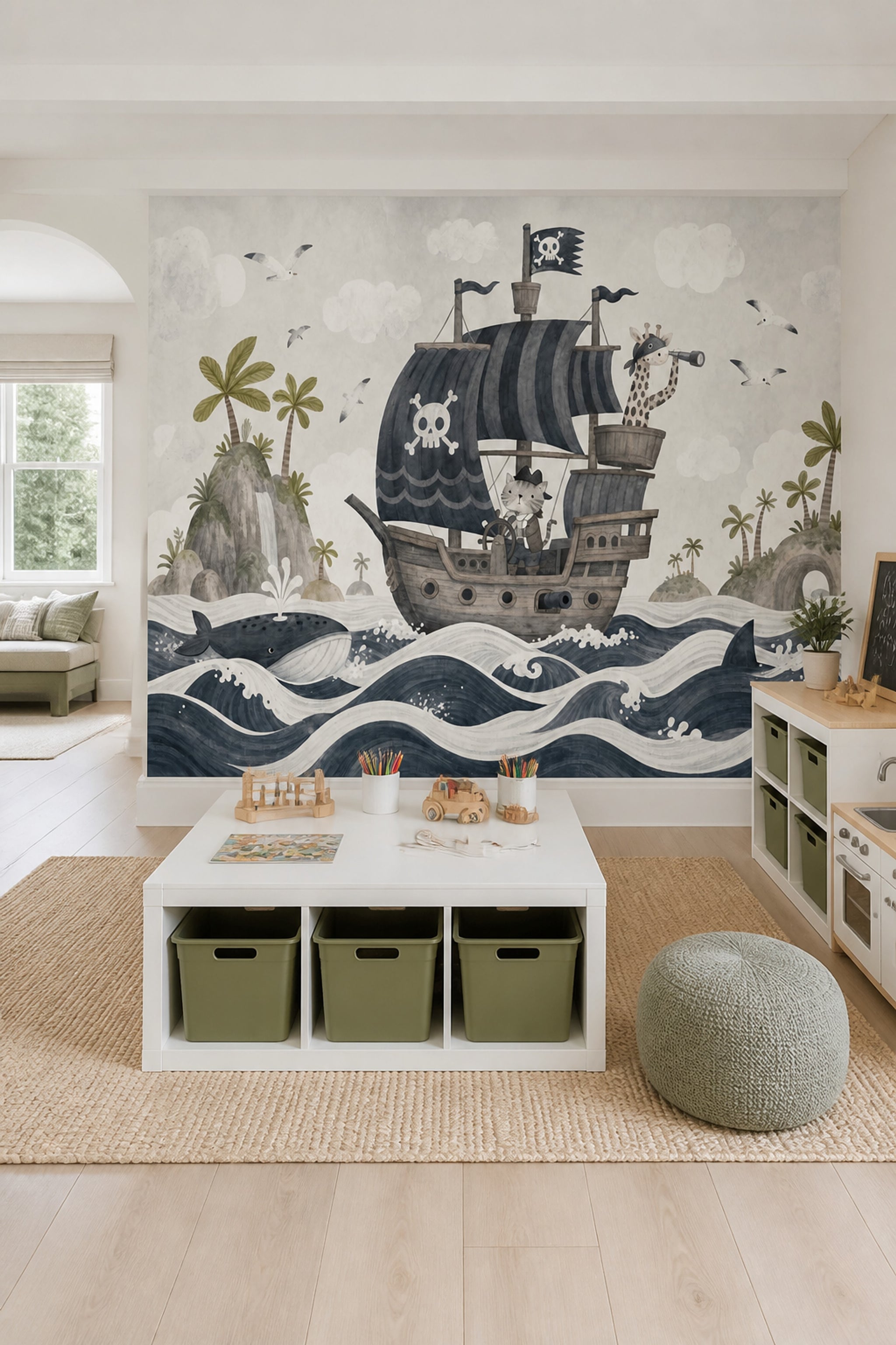 Pirate Ship Wallpaper Ocean Waves Tropical Islands Wall Mural