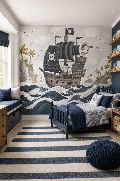 Pirate Ship Wallpaper Ocean Waves Tropical Islands Wall Mural