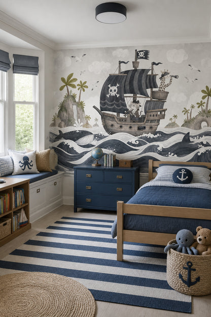 Pirate Ship Wallpaper Ocean Waves Tropical Islands Wall Mural
