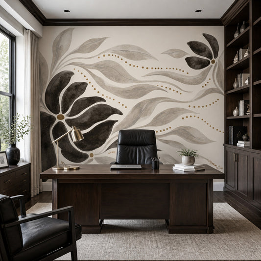 Watercolor Floral Wallpaper Botanical Ivory Background Wall Mural