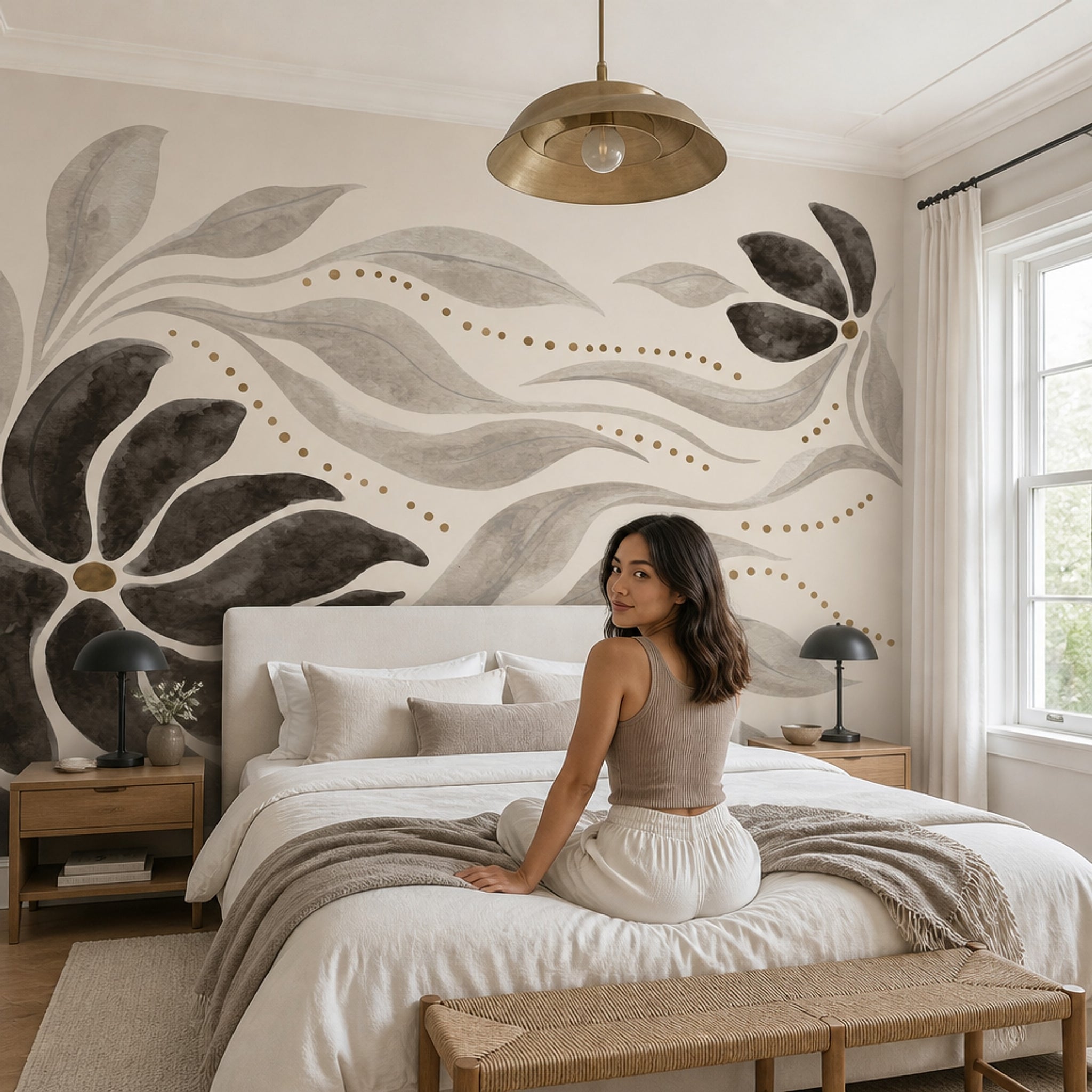 Watercolor Floral Wallpaper Botanical Ivory Background Wall Mural