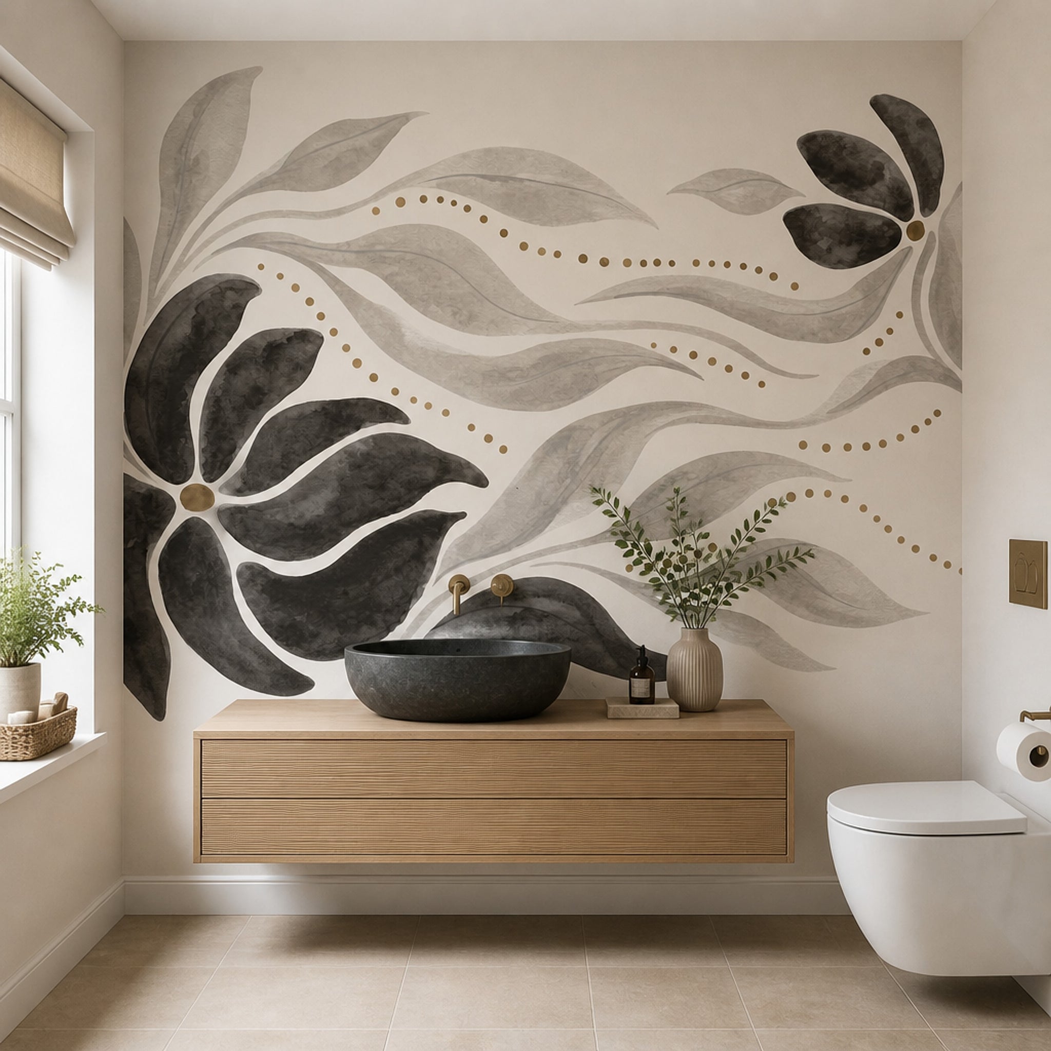Watercolor Floral Wallpaper Botanical Ivory Background Wall Mural