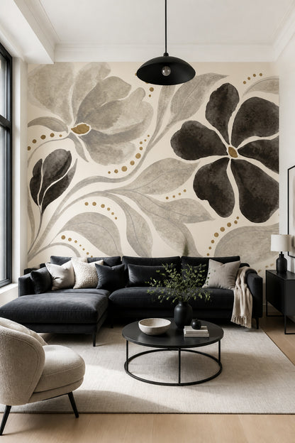Watercolor Floral Wallpaper Abstract Flowers Modern Botanical Wall Mural