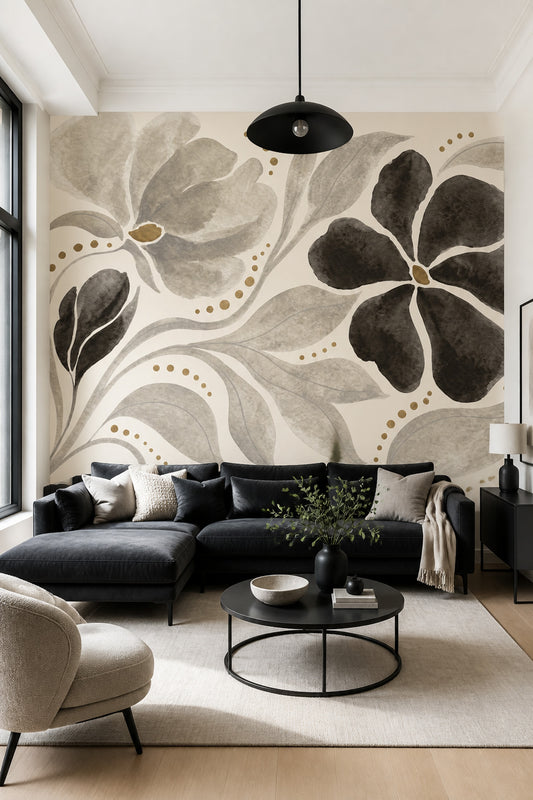 Watercolor Floral Wallpaper Abstract Flowers Modern Botanical Wall Mural