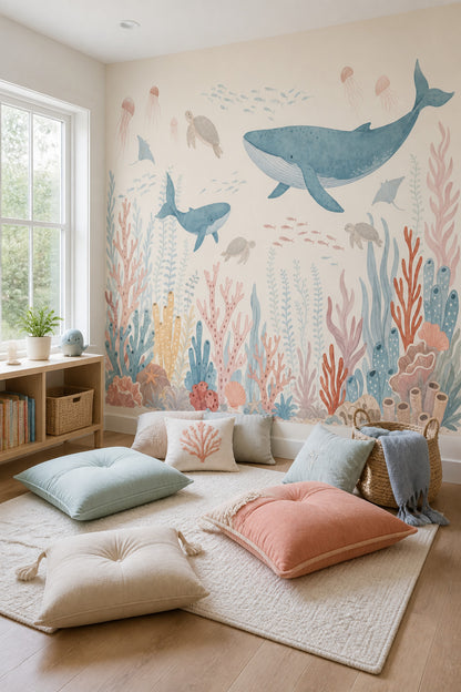 Underwater Wallpaper Whale Coral Reef Wall Mural