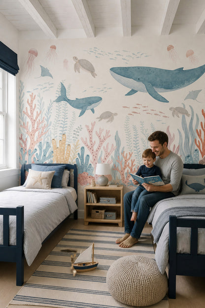 Underwater Wallpaper Whale Coral Reef Wall Mural