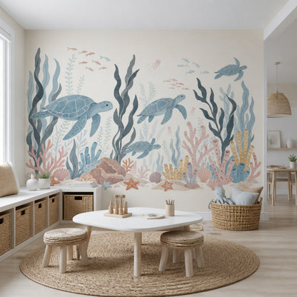 Sea Turtles Wallpaper Underwater Coral Reef Wall Mural
