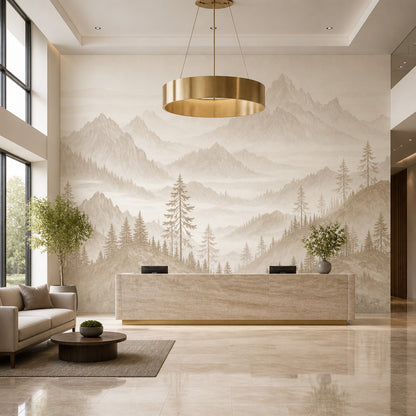 Mountain Landscape Wallpaper Pine Trees Alpine Scenery Wall Mural