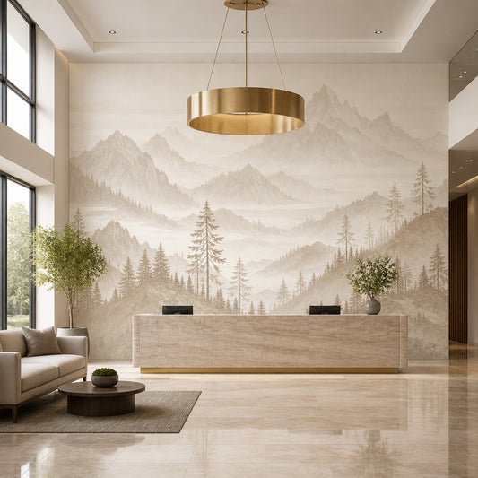Mountain Landscape Wallpaper Pine Trees Alpine Scenery Wall Mural