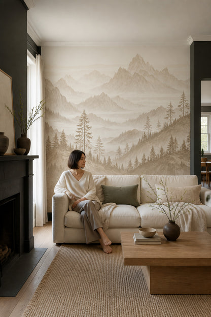 Mountain Landscape Wallpaper Pine Trees Alpine Scenery Wall Mural