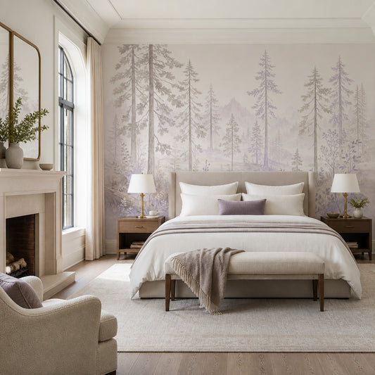 Watercolor Forest Wallpaper Pine Trees Woodland Wall Mural