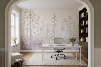 Watercolor Forest Wallpaper Pine Trees Woodland Wall Mural