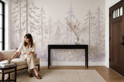 Watercolor Forest Wallpaper Pine Trees Woodland Wall Mural