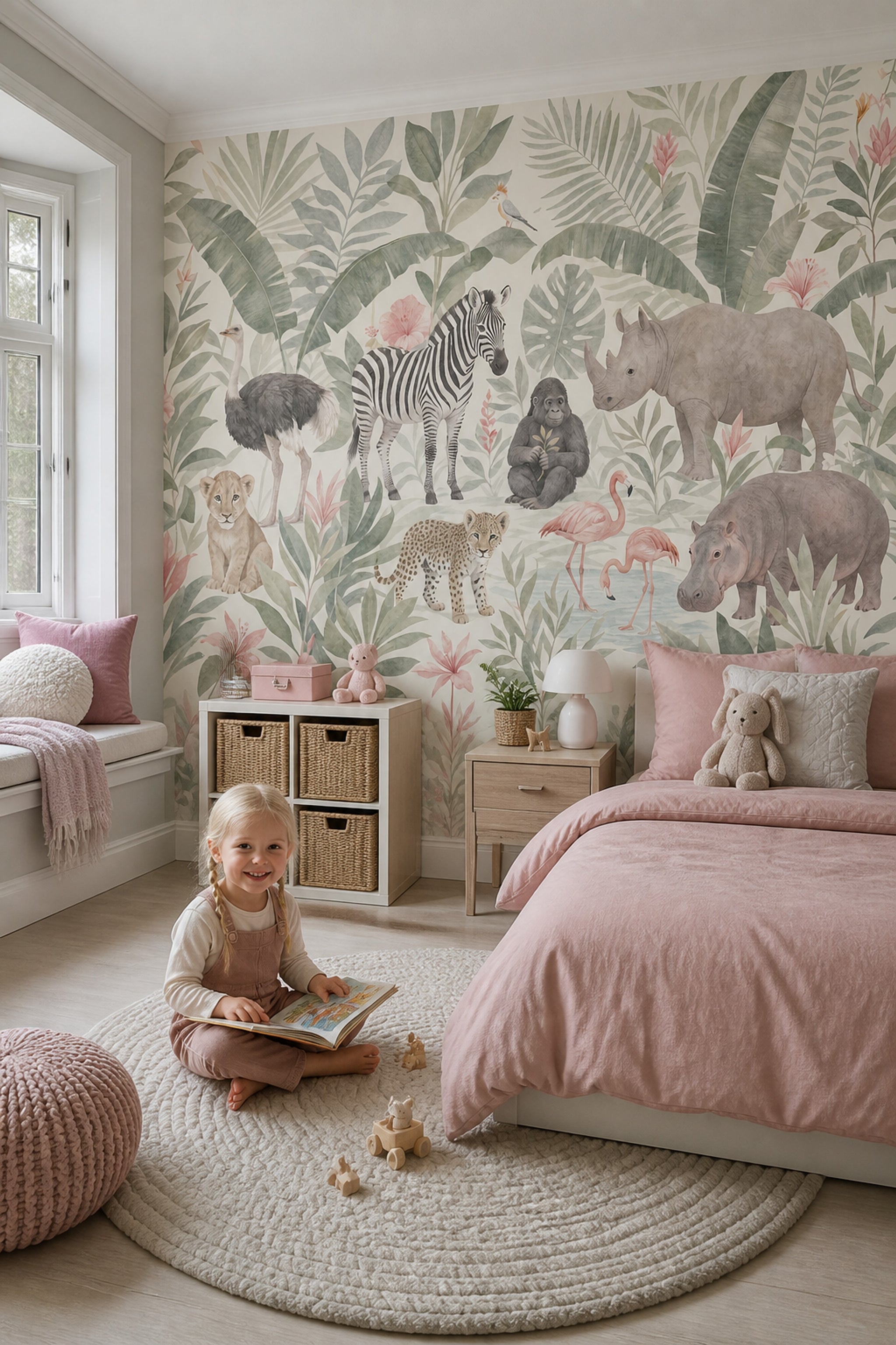 Tropical Jungle Wallpaper Safari Animals Removable Watercolor Wall Decor