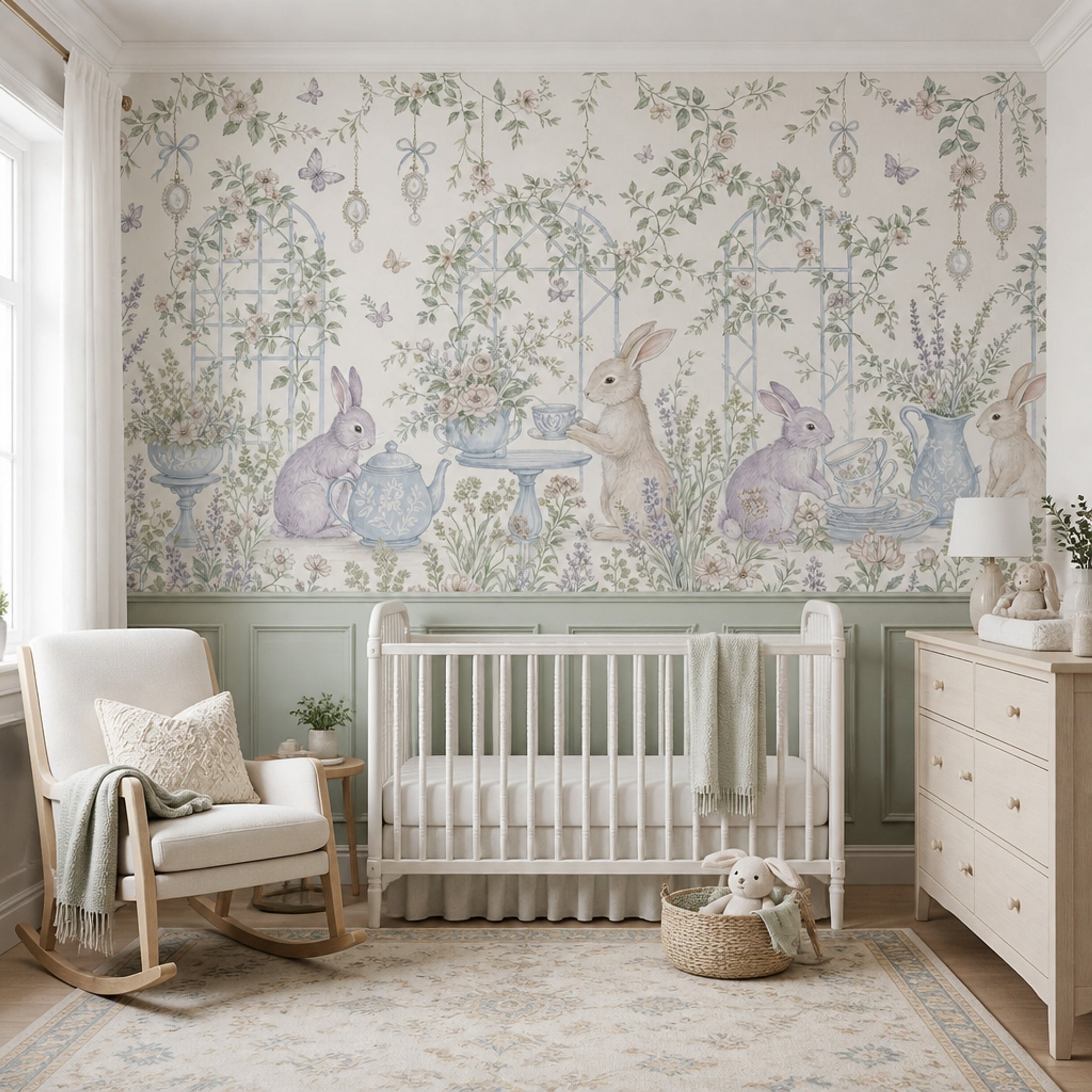 Rabbit Garden Wallpaper Floral Wallpaper Tea Party Removable Wall Decor