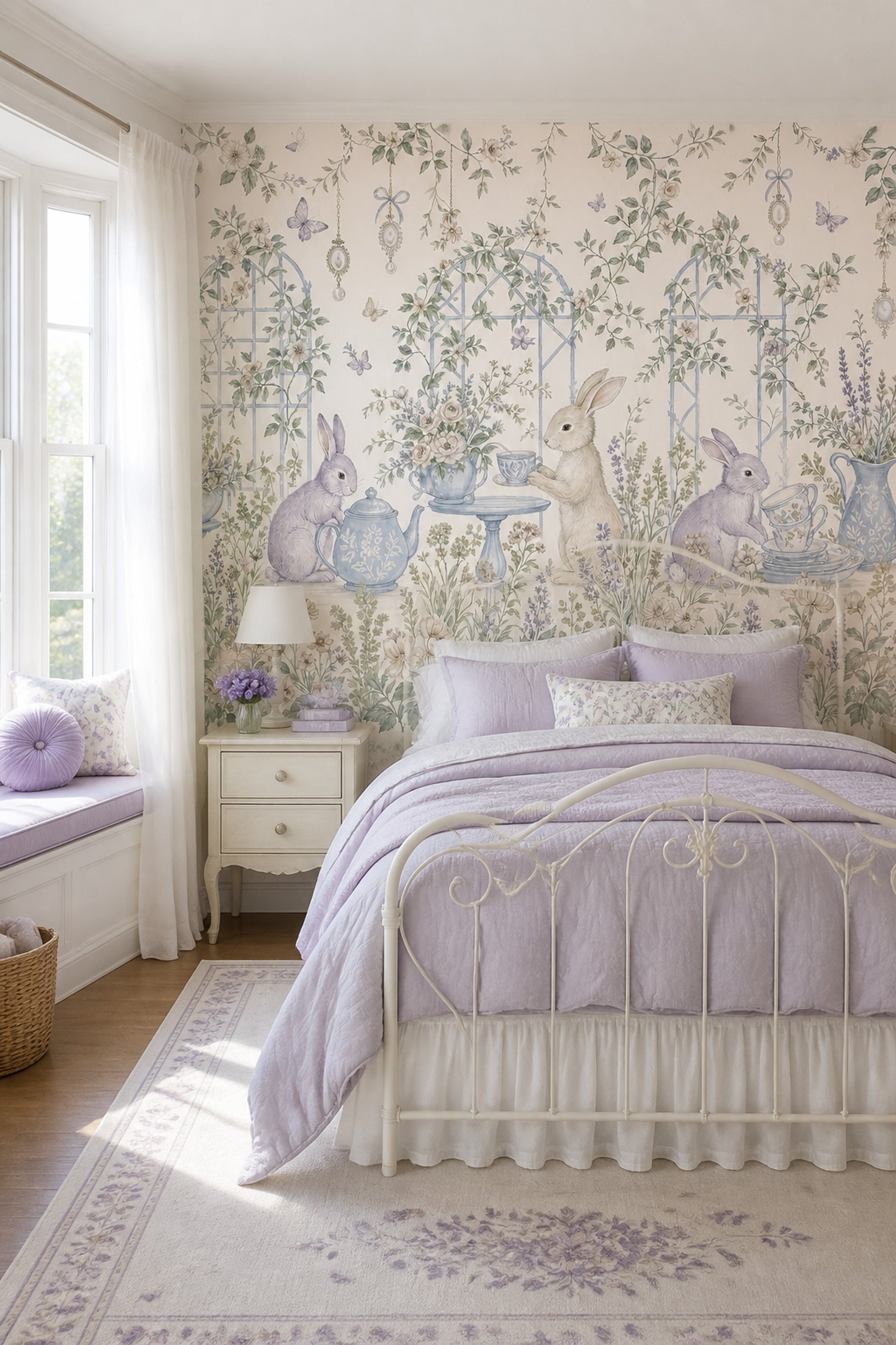 Rabbit Garden Wallpaper Floral Wallpaper Tea Party Removable Wall Decor