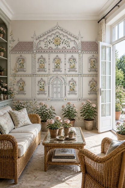 Muted Green Wallpaper Botanical Removable Architectural Wall Decor