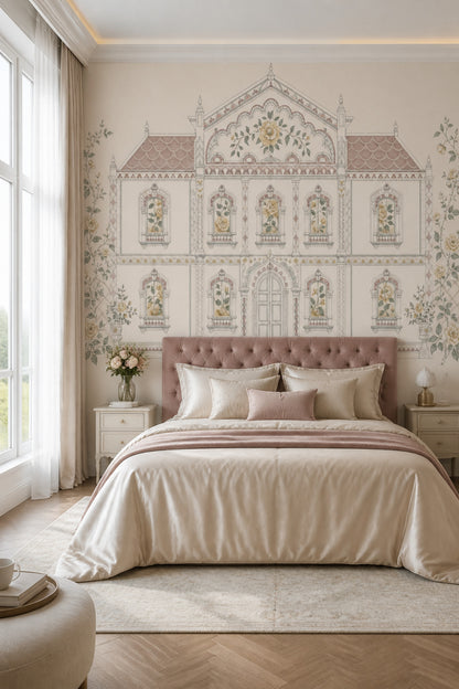 Muted Green Wallpaper Botanical Removable Architectural Wall Decor
