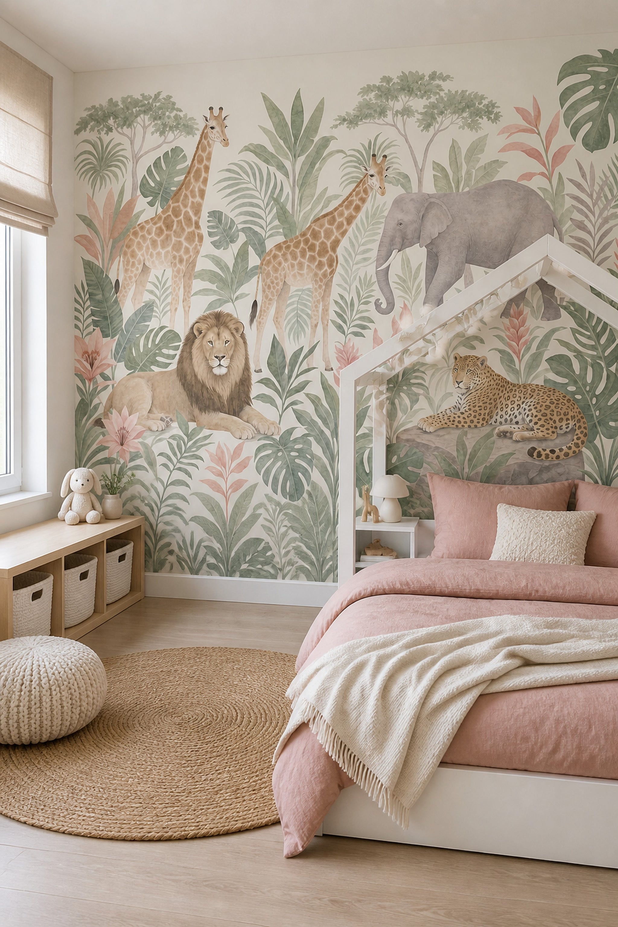 Safari Animals Wallpaper Jungle Mural Removable Tropical Foliage Wall Decor
