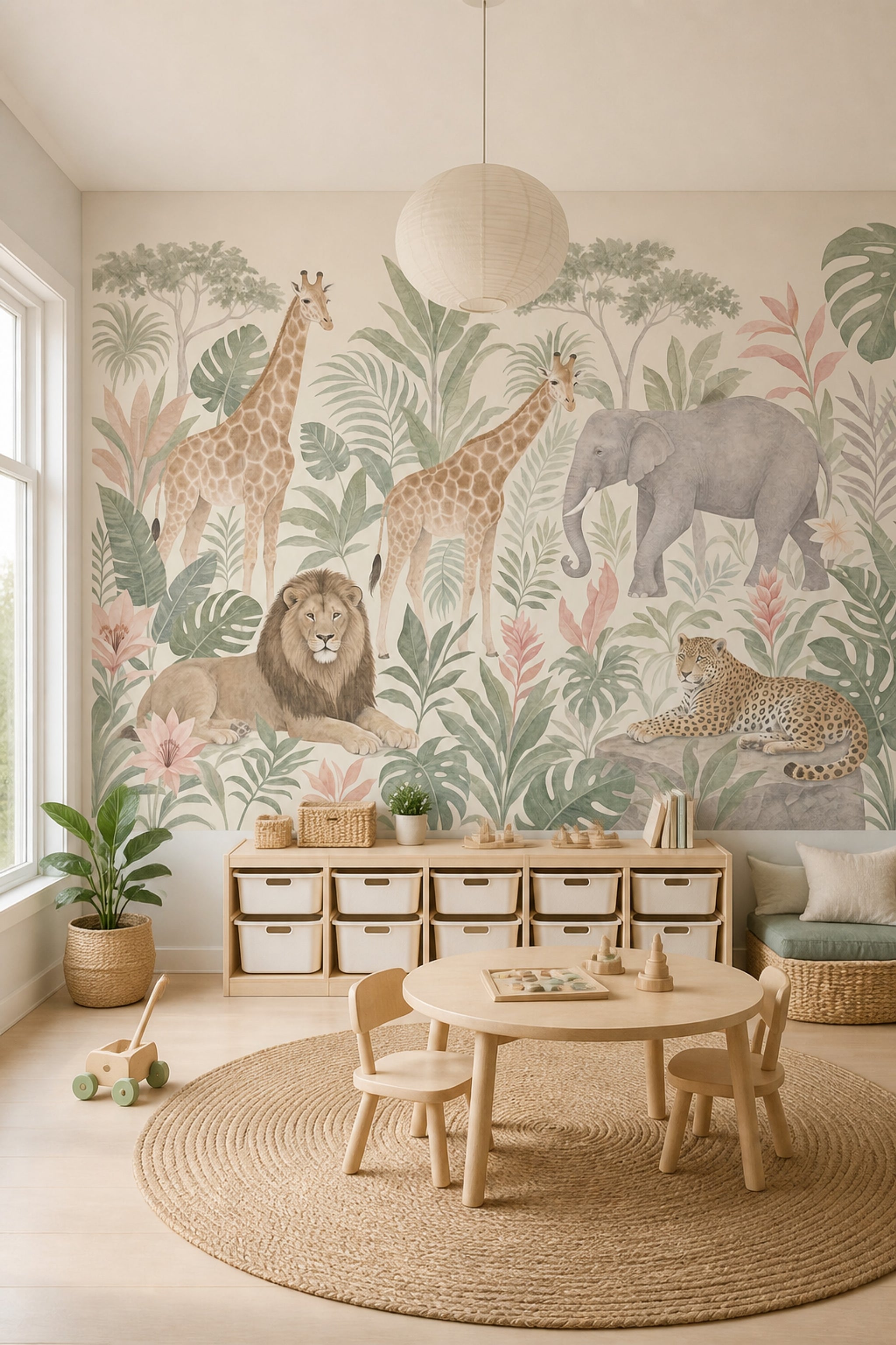 Safari Animals Wallpaper Jungle Mural Removable Tropical Foliage Wall Decor