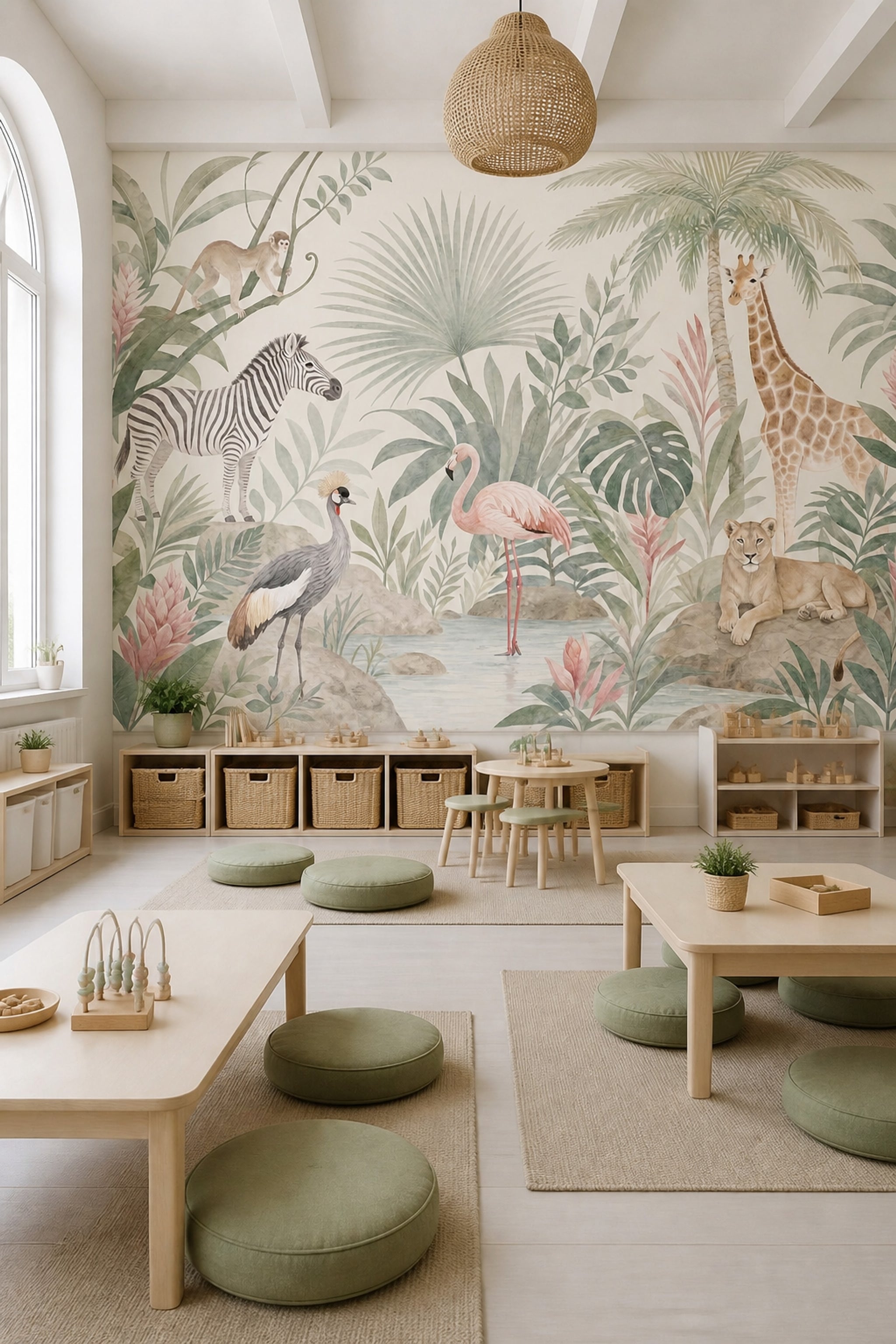 Tropical Jungle Wallpaper Safari Animals Watercolor Removable Wall Decor