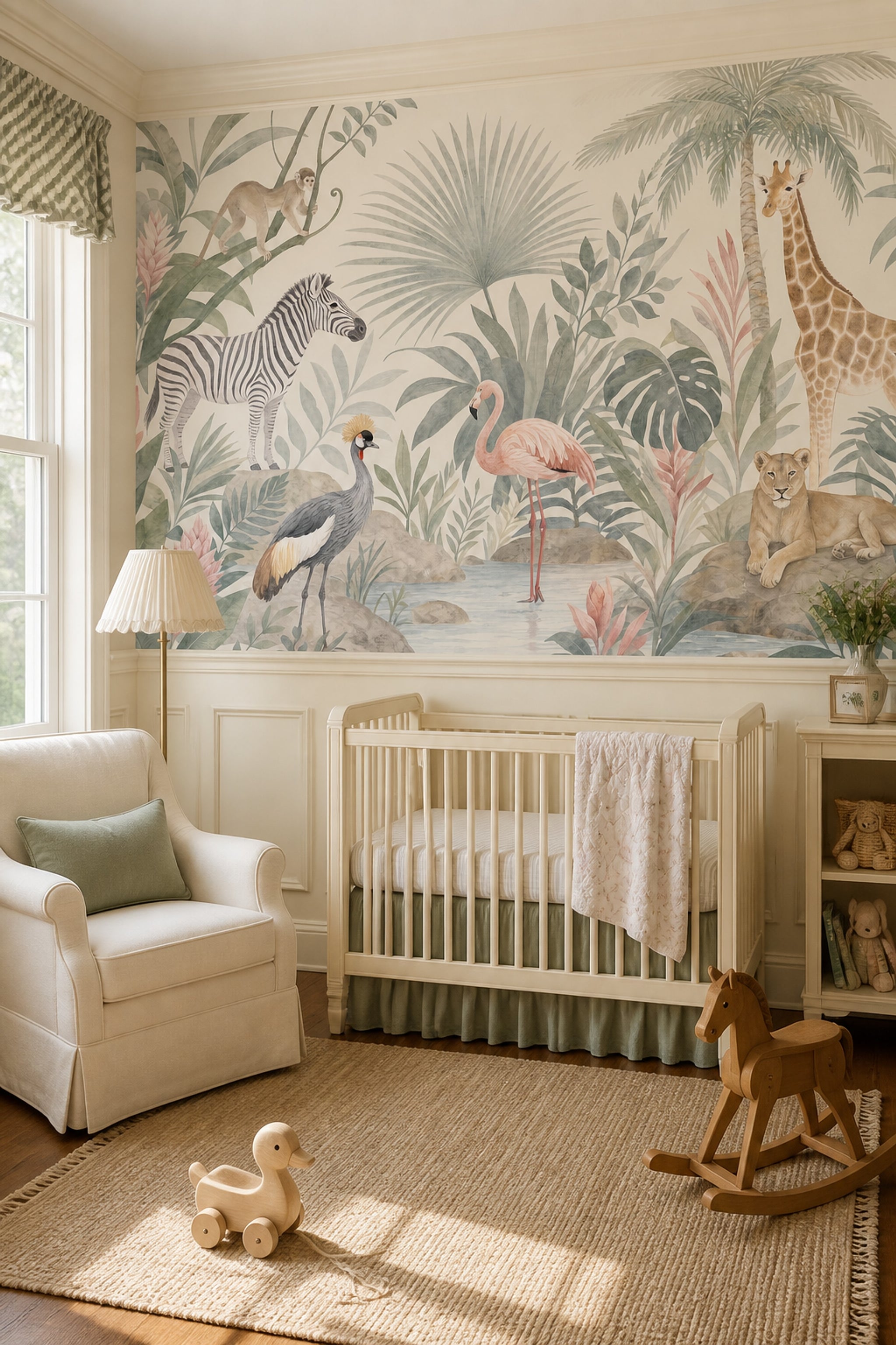Tropical Jungle Wallpaper Safari Animals Watercolor Removable Wall Decor