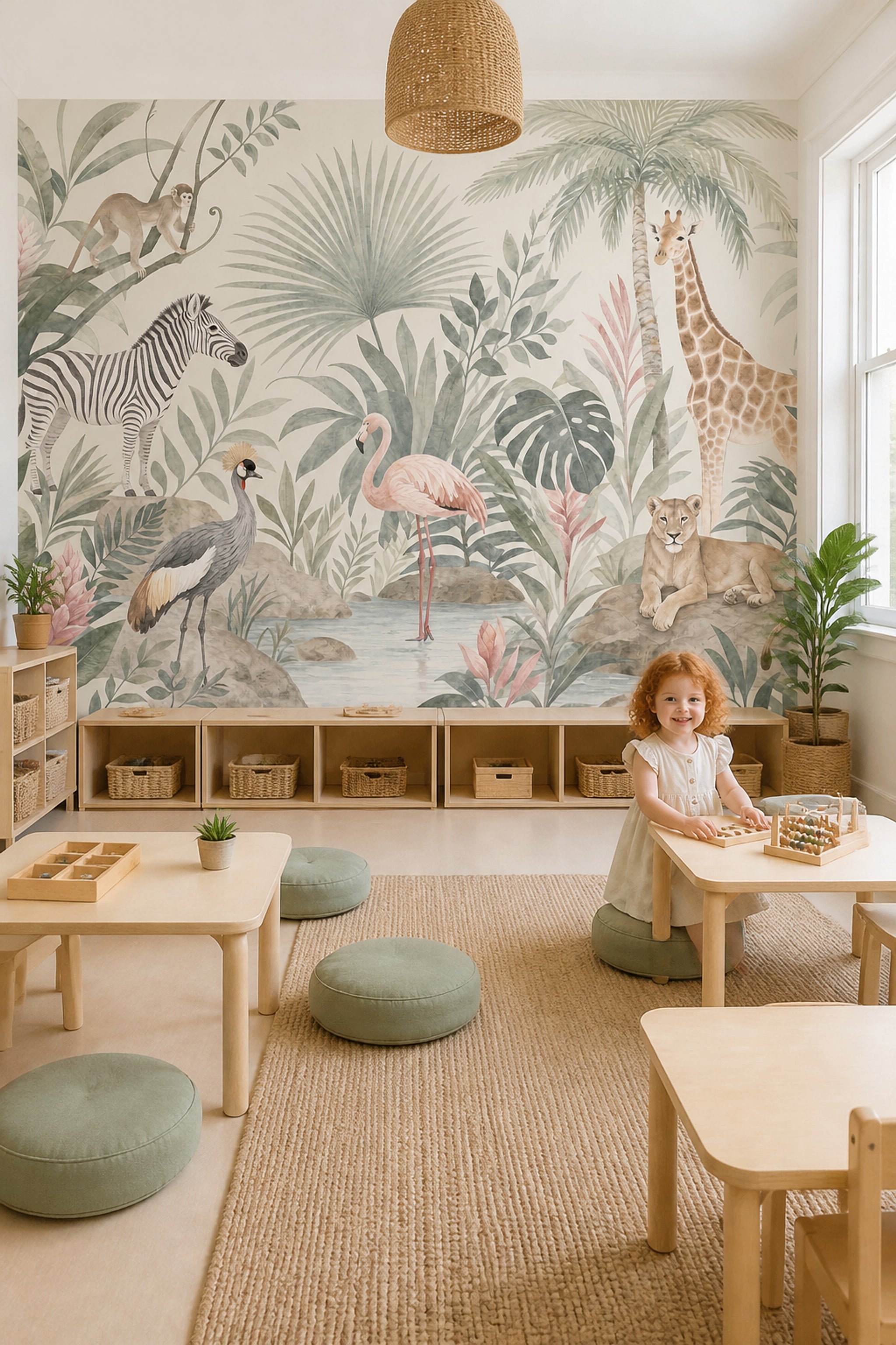 Tropical Jungle Wallpaper Safari Animals Watercolor Removable Wall Decor