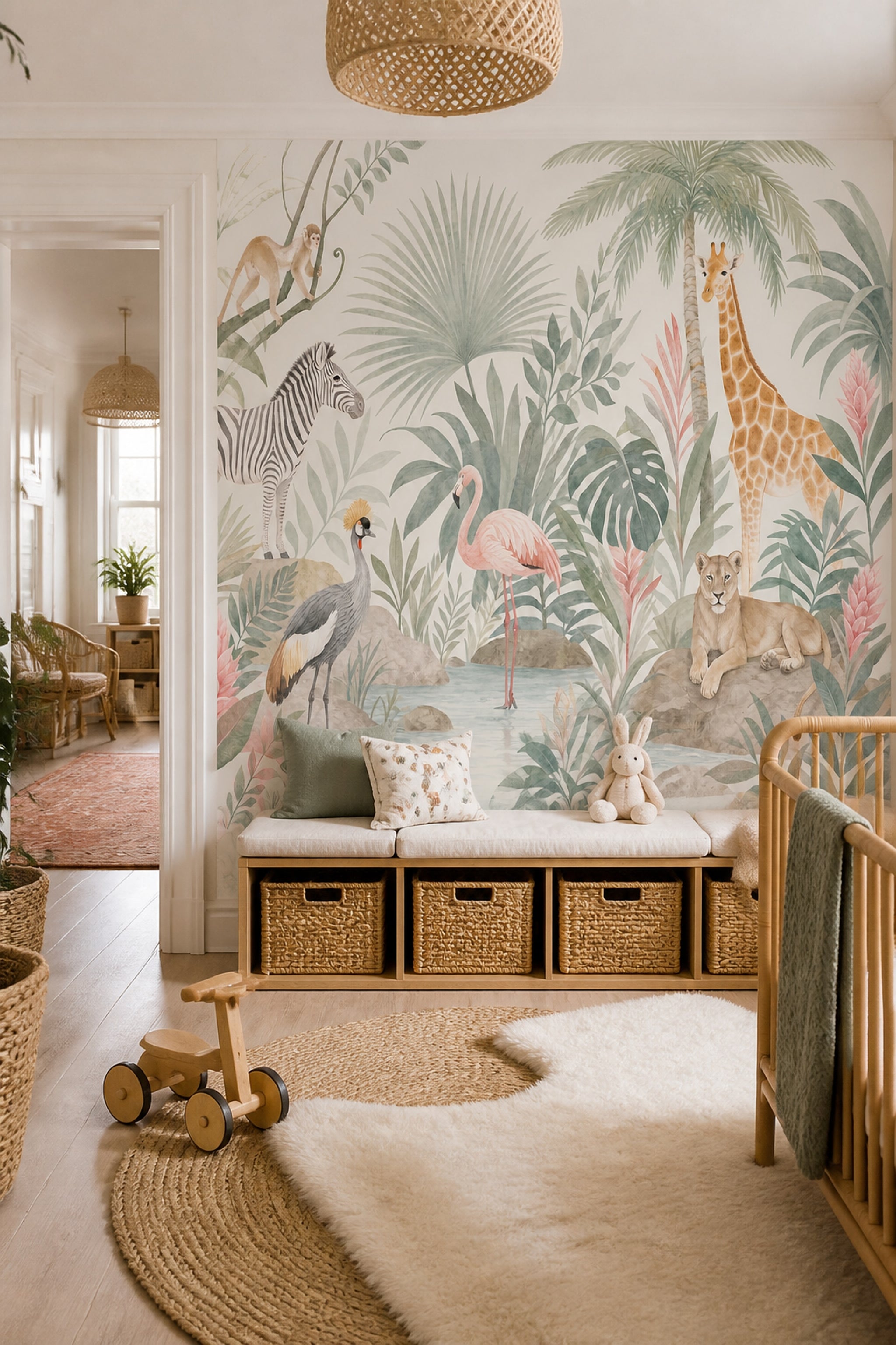 Tropical Jungle Wallpaper Safari Animals Watercolor Removable Wall Decor