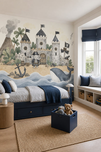 Pirate Island Wallpaper Watercolor Removable Castle Wall Decor