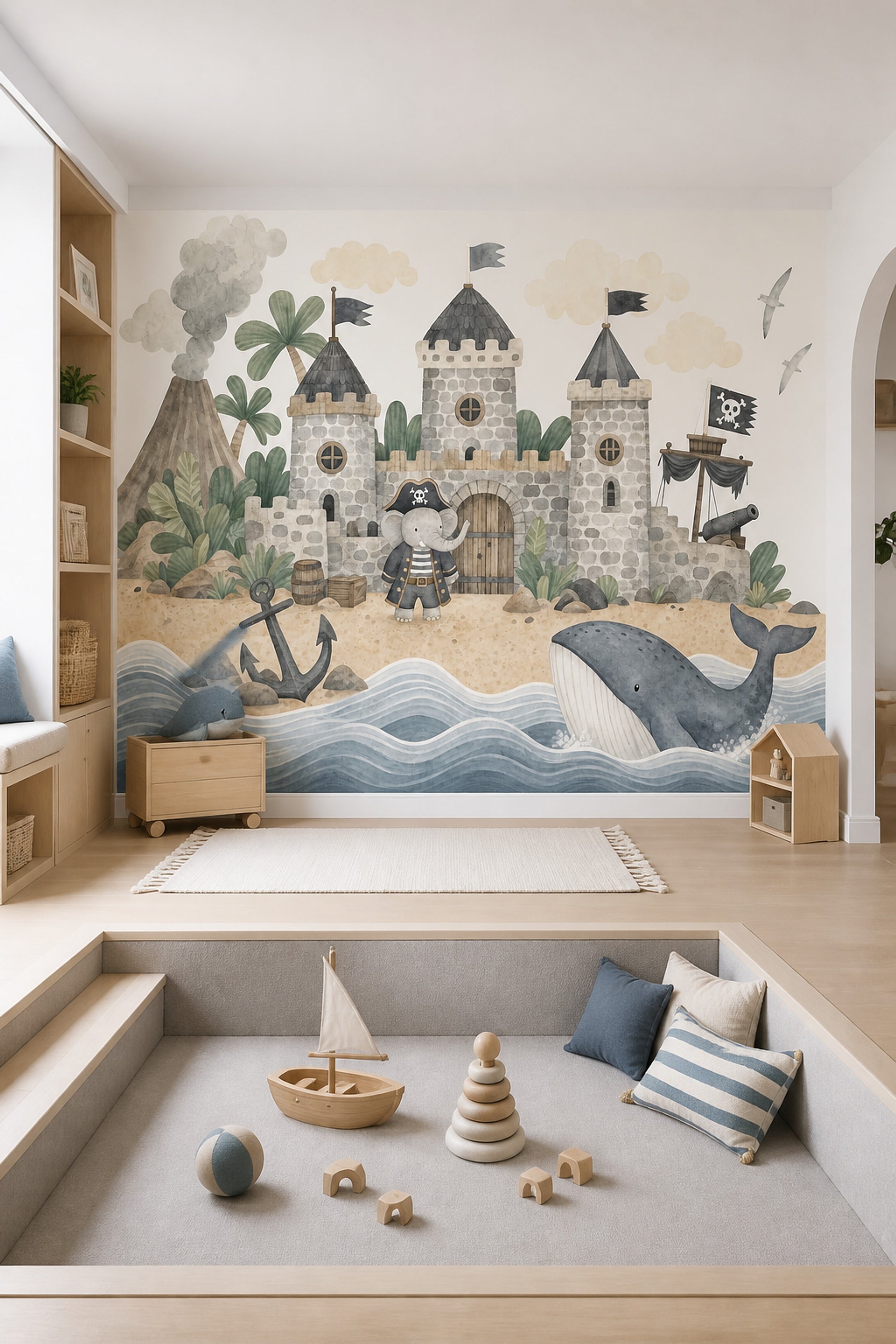 Pirate Island Wallpaper Watercolor Removable Castle Wall Decor