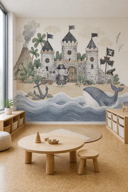 Pirate Island Wallpaper Watercolor Removable Castle Wall Decor